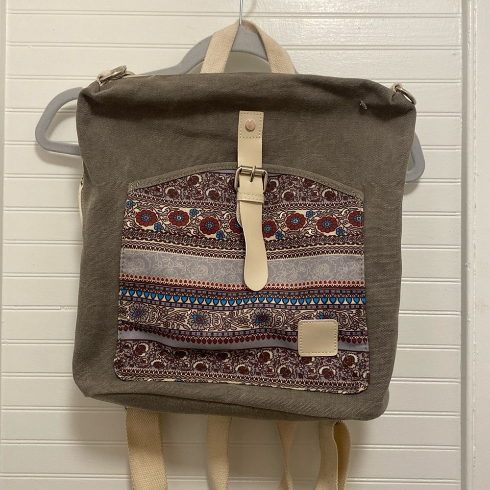 Boho Patterned Convertible Canvas Backpack - image 1